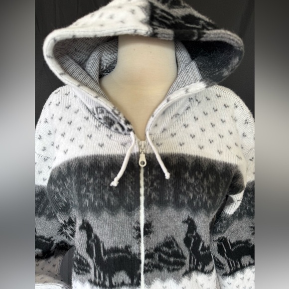 Wool Hoodie zip up Cardigan jacket ecuador aztec alpaca unisex - Picture 6 of 10